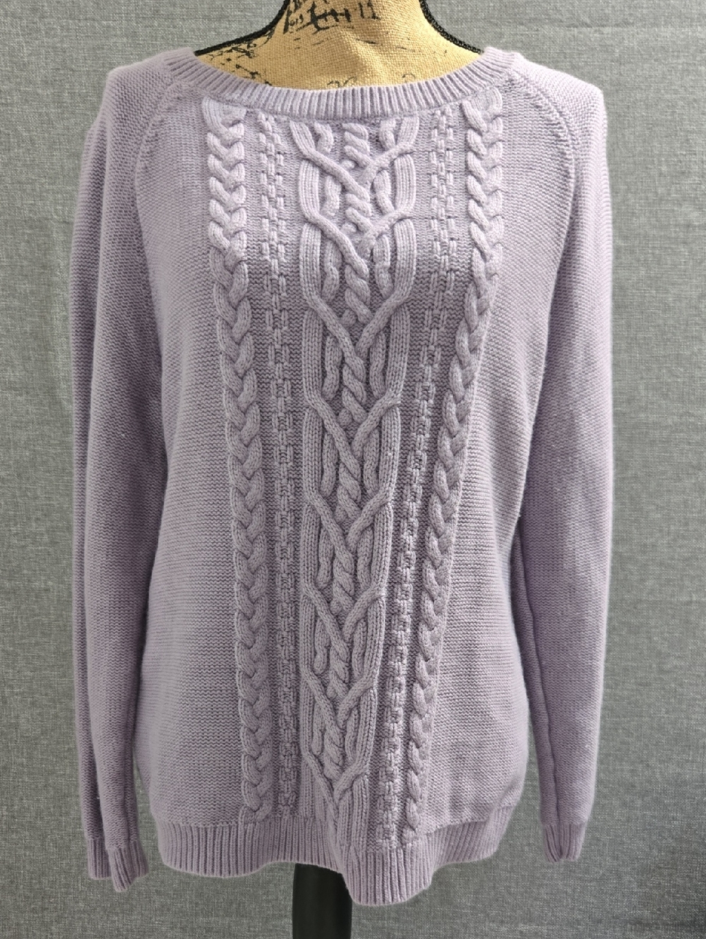 Talbots Lavender Cable-Knit Crewneck Sweater